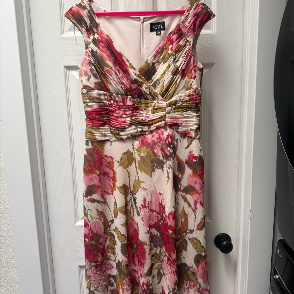 Adriana Papell silk floral midi dress, size 10, excellent condition